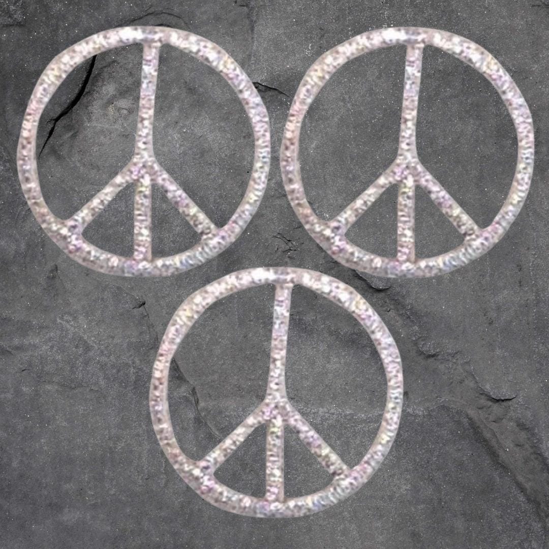 Peace Sign Patch Set - Metallic Silver, 3 Pack, World Peace, Applique (Iron On)