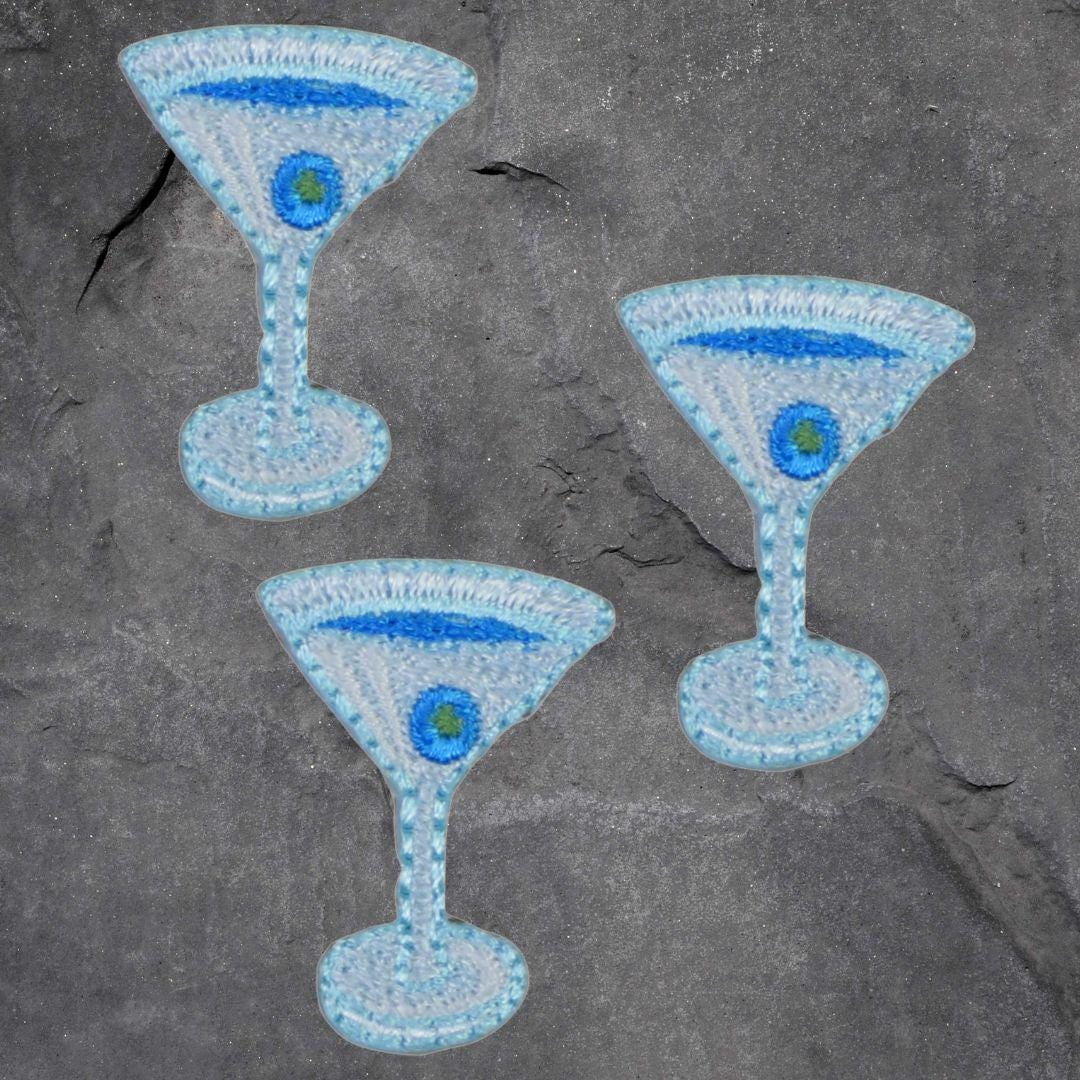 Martini Patch Set - 3 Pack, Blue, Cocktail, Olive, Alcohol, Applique (Iron On)