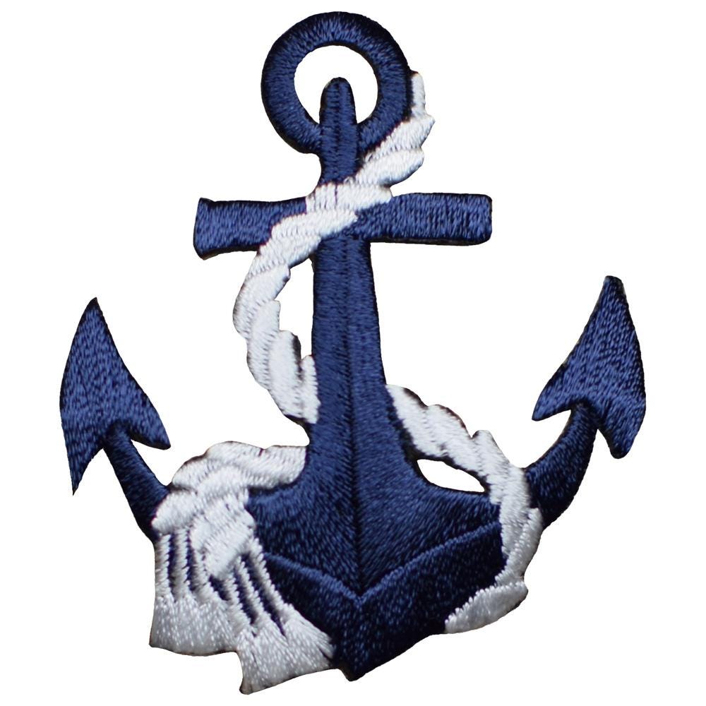 Anchor & Rope Patch - Embroidered Navy Blue/White Nautical Sailing Badge (Iron On)