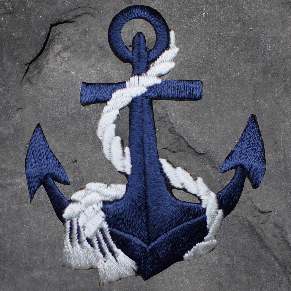 Anchor & Rope Patch - Embroidered Navy Blue/White Nautical Sailing Badge (Iron On)