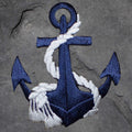 Anchor & Rope Patch - Embroidered Navy Blue/White Nautical Sailing Badge (Iron On)