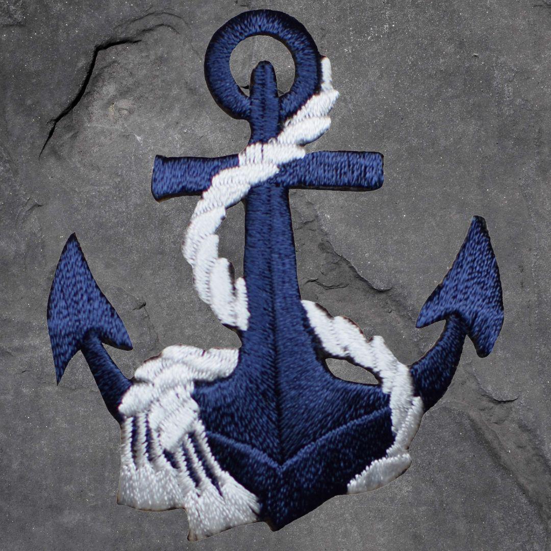 Anchor & Rope Patch - Embroidered Navy Blue/White Nautical Sailing Badge (Iron On)