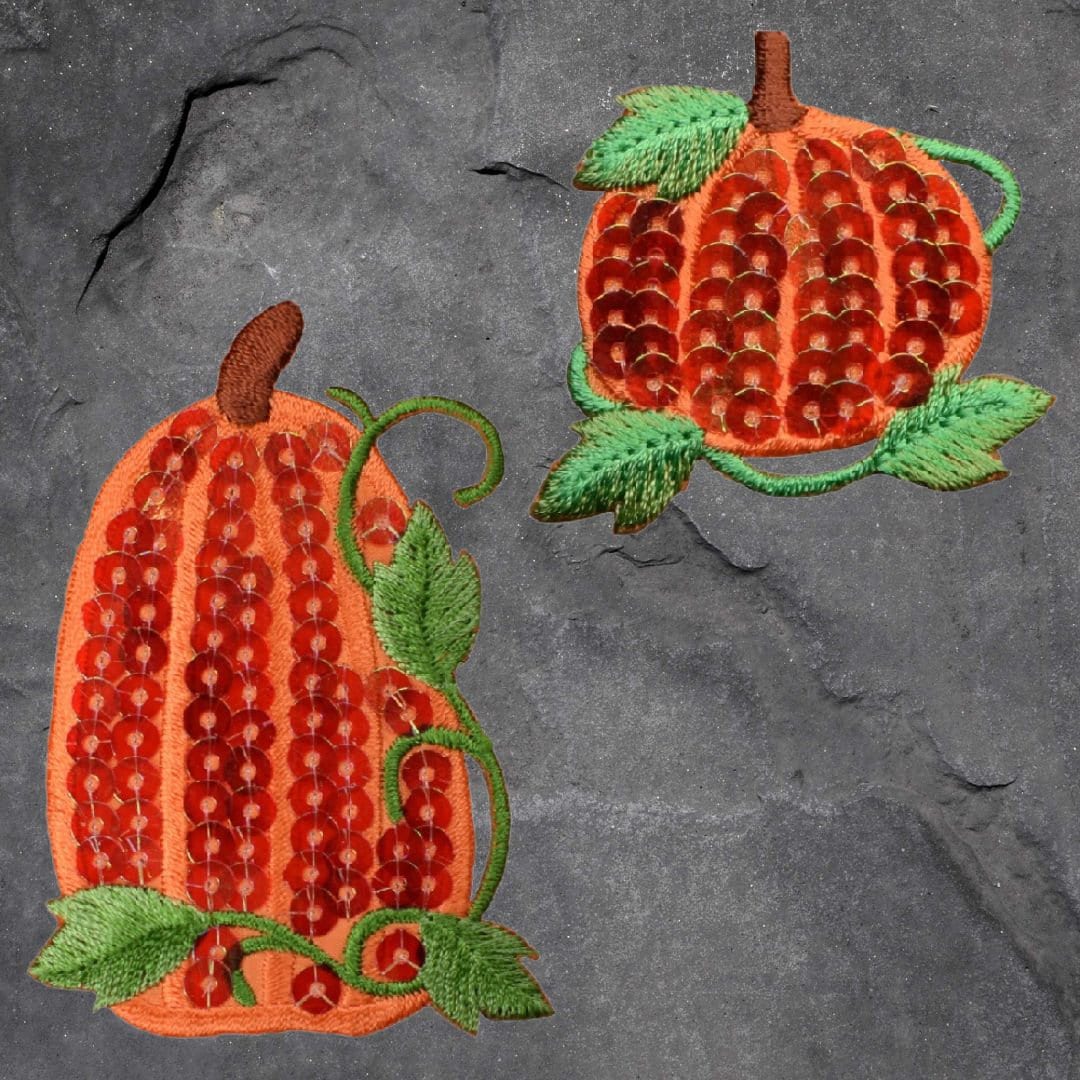 Pumpkin Applique Patch Set - Sequin, Halloween, Fall, Thanksgiving (Iron On)