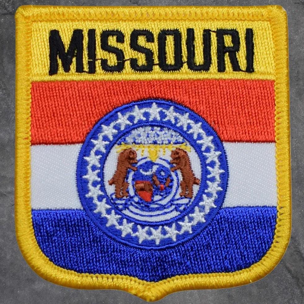 Missouri Patch - Jefferson City, St. Louis, Kansas City, Springfield, Flag (Iron On)