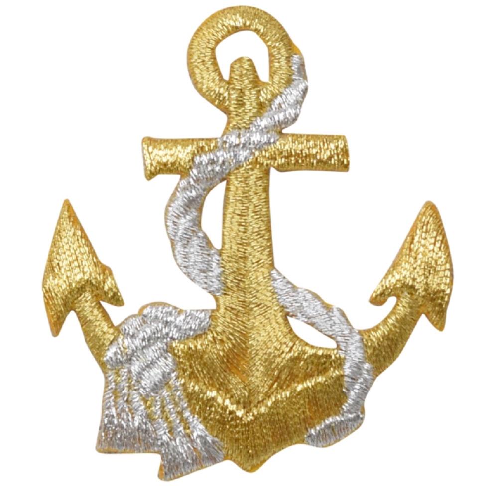 Anchor & Rope Patch - Embroidered Gold/Silver Nautical Sailing Badge (Iron On)