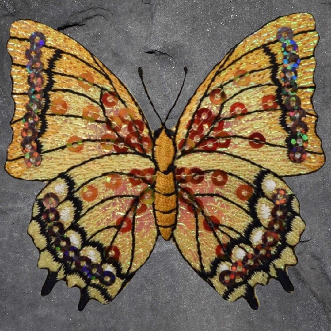 Sequin Butterfly Patch Set - Insect, Yellow, White, Blue, Purple, Applique (Iron On)