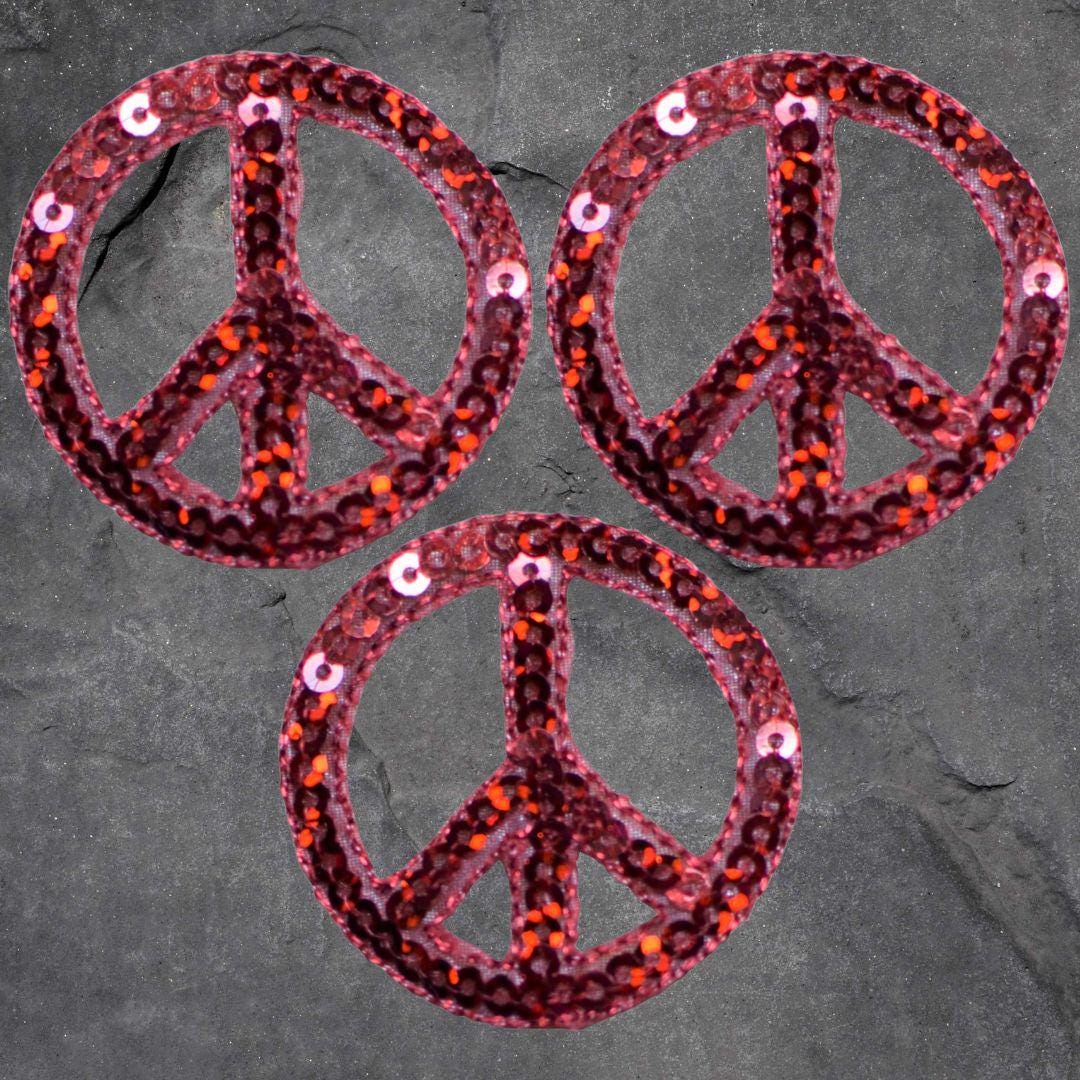 Peace Sign Patch Set - Red, Sequin, 3 Pack, World Peace, Applique (Iron On)