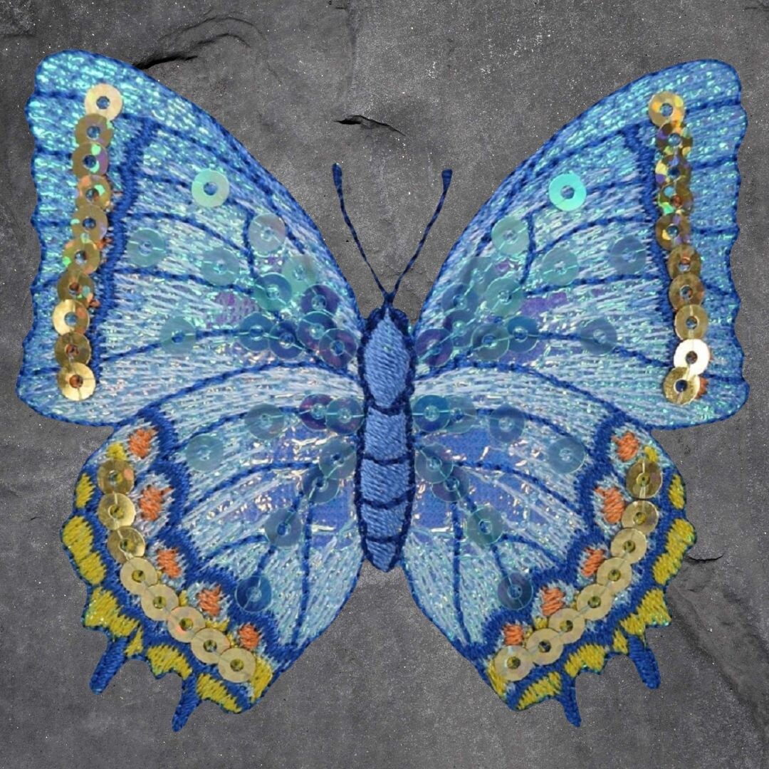 Sequin Butterfly Patch Set - Insect, Yellow, White, Blue, Purple, Applique (Iron On)