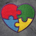 Autism Awareness Heart Patch - Embroidered Applique Puzzle Pieces (Iron On)
