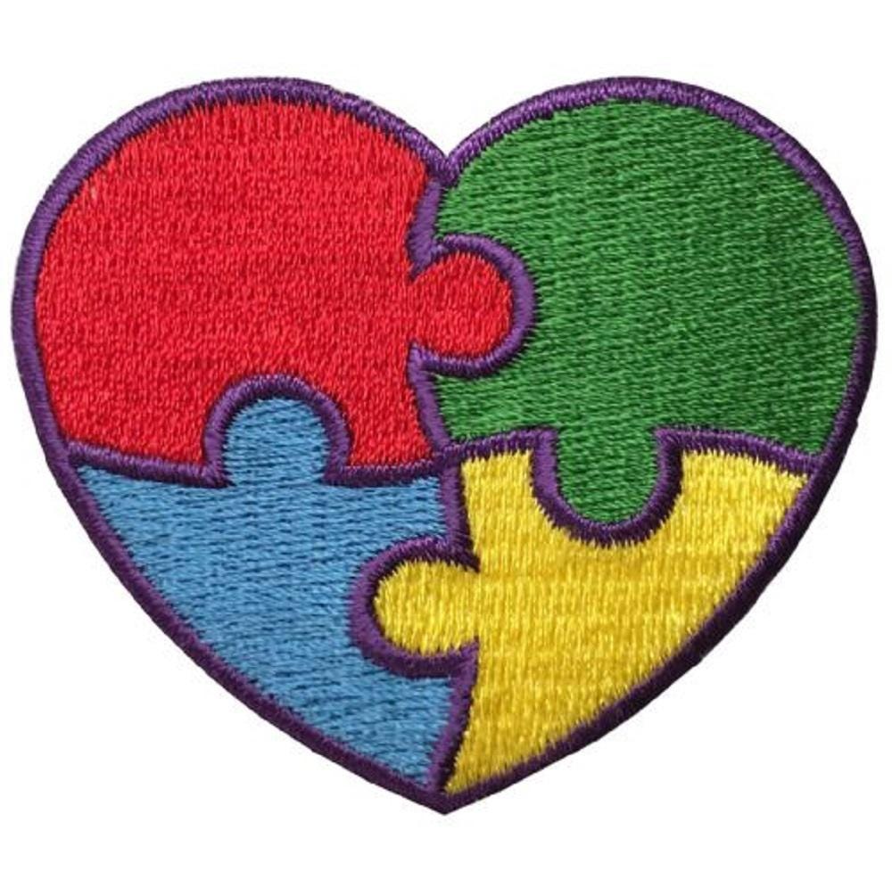 Autism Awareness Heart Patch - Embroidered Applique Puzzle Pieces (Iron On)