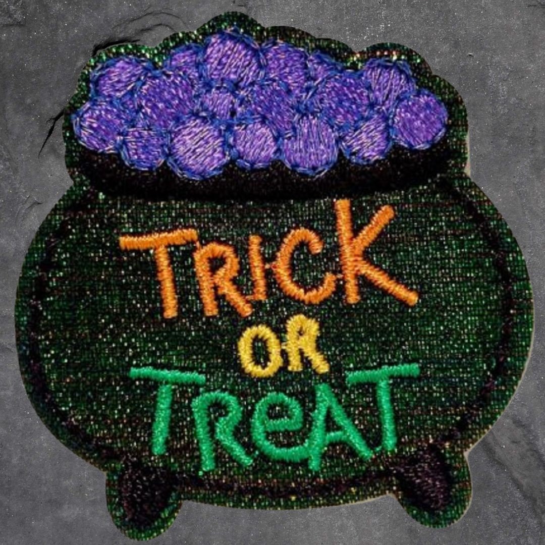 Halloween Patch Set - Trick or Treat, Jack O Lantern, Cauldron, Spider (Iron On)
