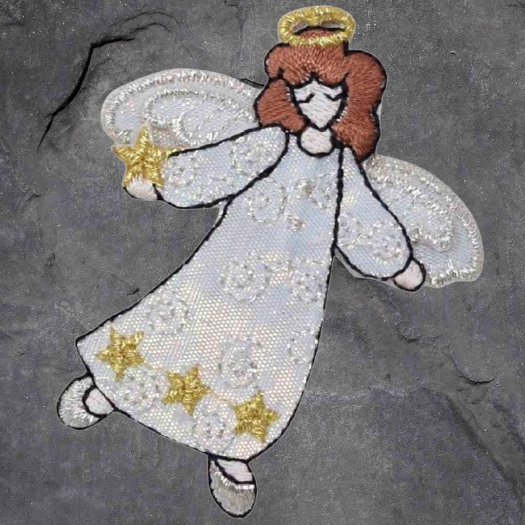 Angel Patch - Embroidered Religion, Halo, Gold Stars, Wings (Iron On)