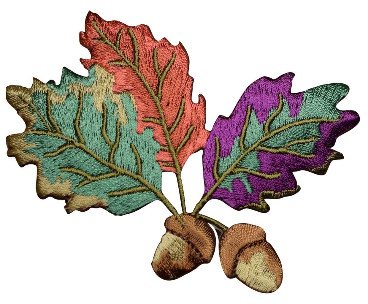 Acorn & Leaves Patch - Embroidered Autumn Fall Thanksgiving Badge (Iron On)