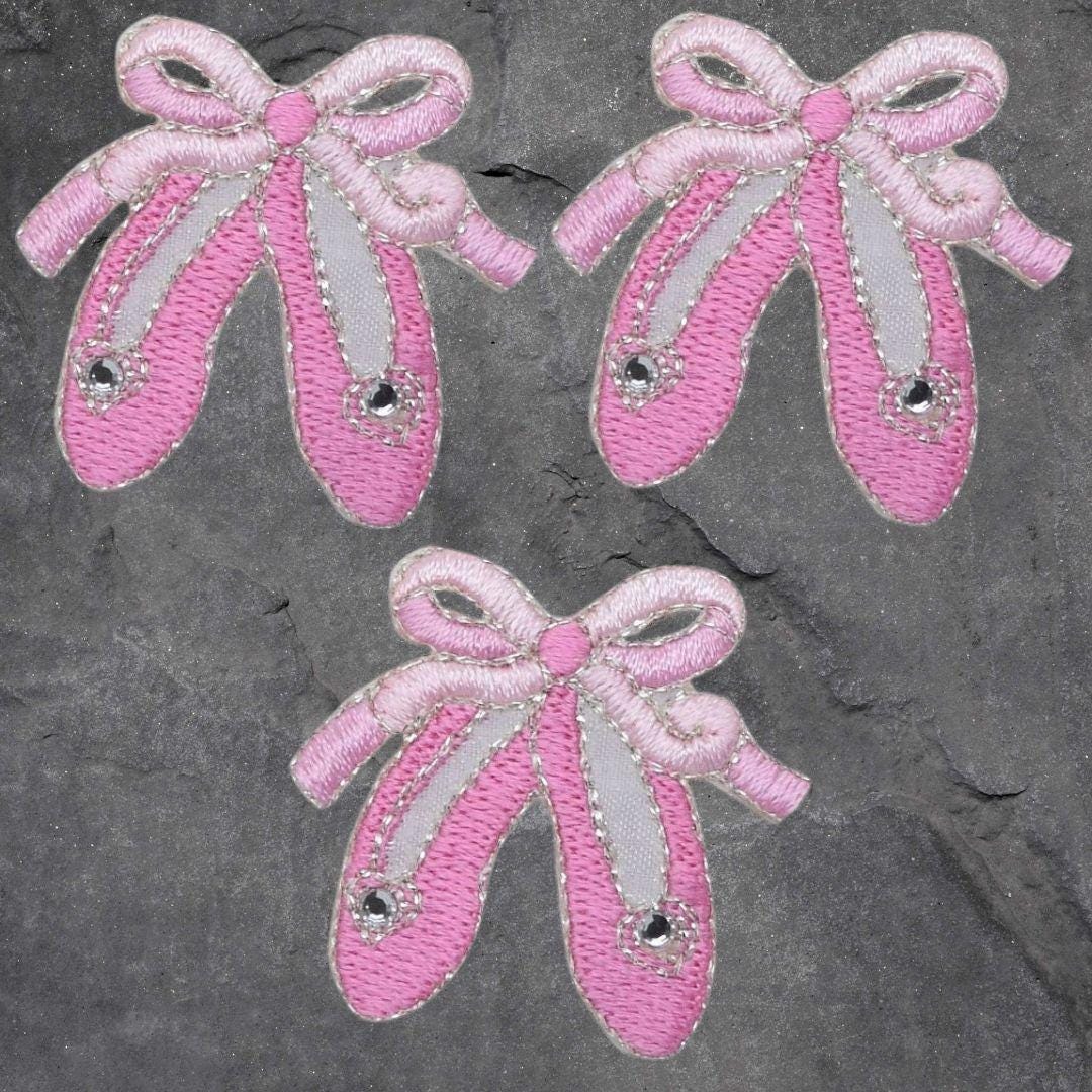 Ballet Dance Slippers Patch Set - 3 Pack, Shoes, Jewel, Applique (Iron On)