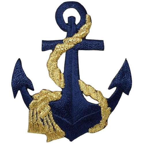 Anchor & Rope Patch - Embroidered Navy Blue/Gold Nautical Sailing Badge (Iron On)