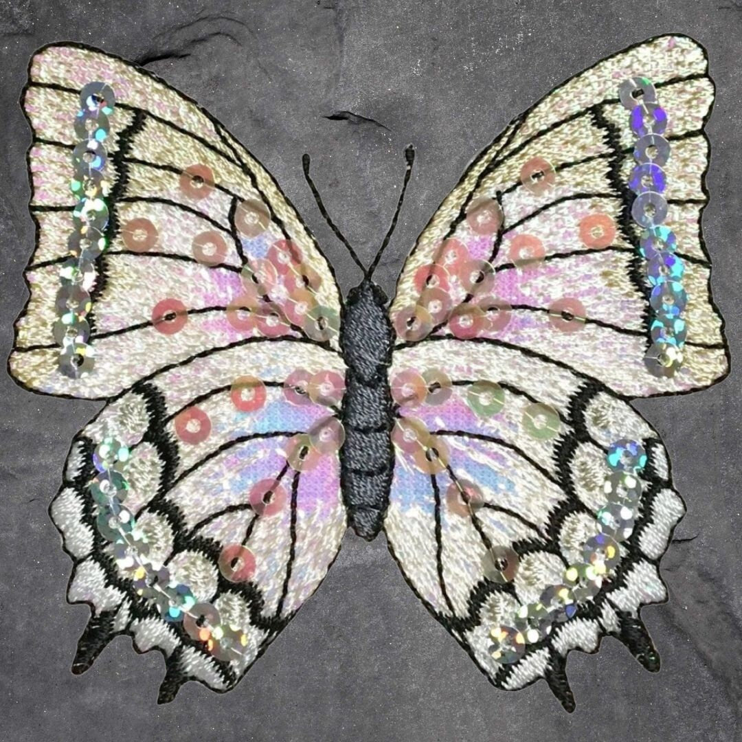 Sequin Butterfly Patch Set - Insect, Yellow, White, Blue, Purple, Applique (Iron On)