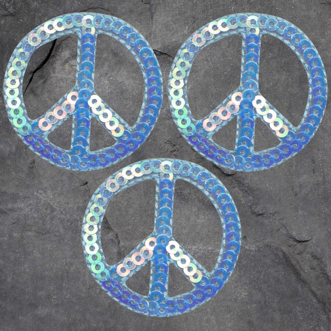 Peace Sign Patch Set - Light Blue, Sequin, 3 Pack, World Peace, Applique (Iron On)
