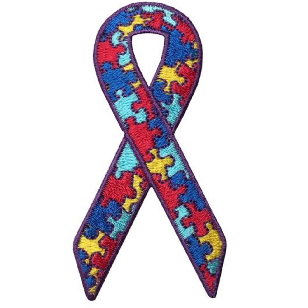 Autism Ribbon Patch - Embroidered Applique Autism Awareness Badge (Iron On)