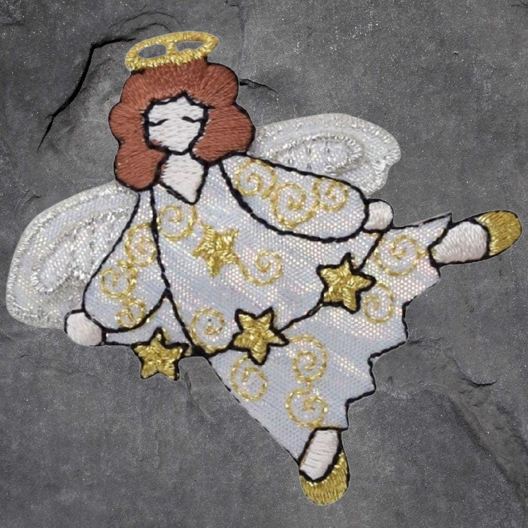 Angel Patch - Embroidered Religion, Halo, Gold Stars, Faith Badge (Iron On)