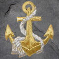 Anchor & Rope Patch - Embroidered Gold/Silver Nautical Sailing Badge (Iron On)